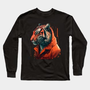 Pop Culture Tiger Wearing Hoodie Long Sleeve T-Shirt